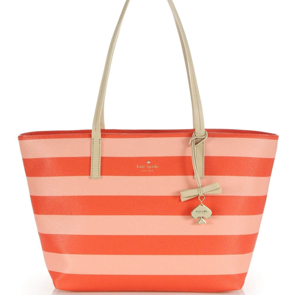 Kate Spade Coral and Cream Striped Tote